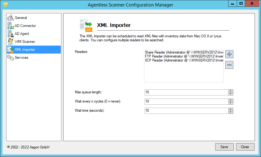 Agentless Scanner - XML Importer Konfiguration.png