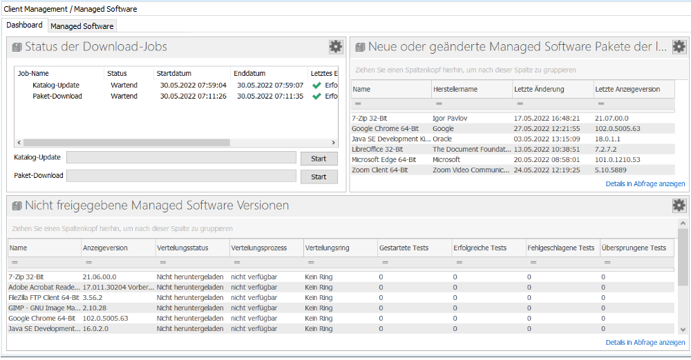 Arbeitsbereich mit großem Hauptfenster und Tabs