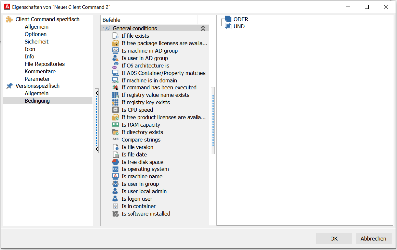 Versionsspezifische Bedingungen des Client Commands