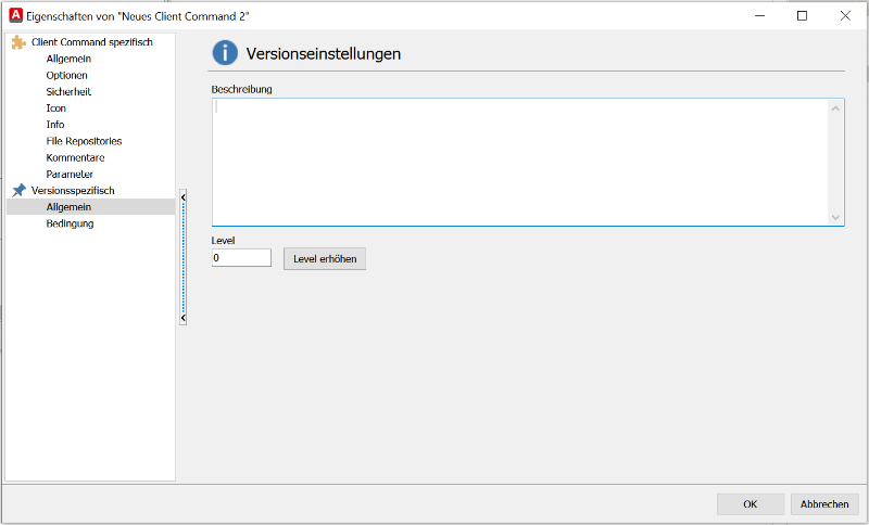 Versionseinstellungen des Client Commands