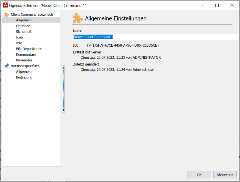 Allgemeine Einstellungen des Client Commands