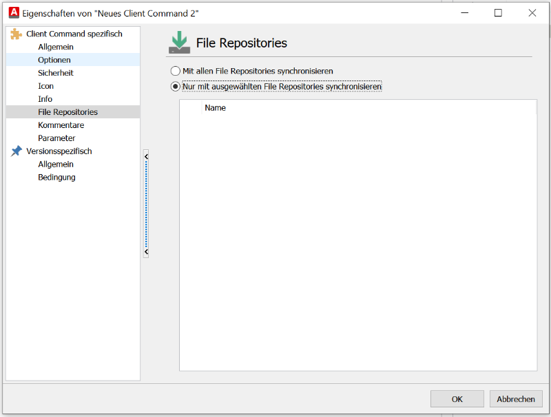 Zu synchronisierende File Repositories für das Client Command