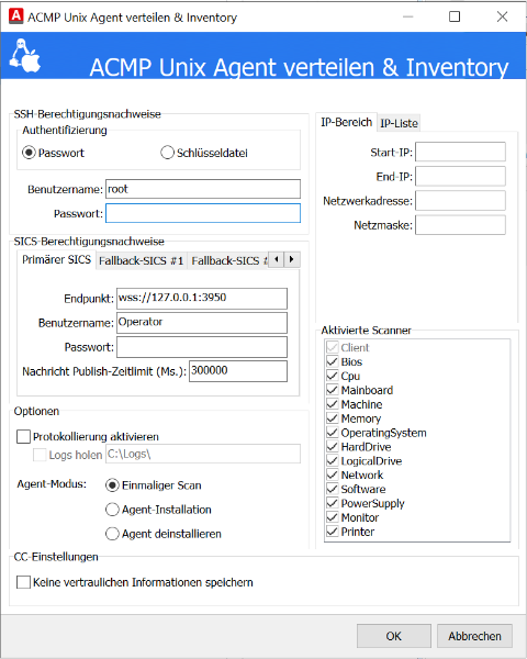 Konfiguration des Unix Agents mit Hilfe des Client Commands