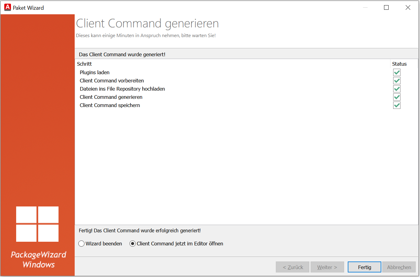 Creating Client Commands in the Package Wizard