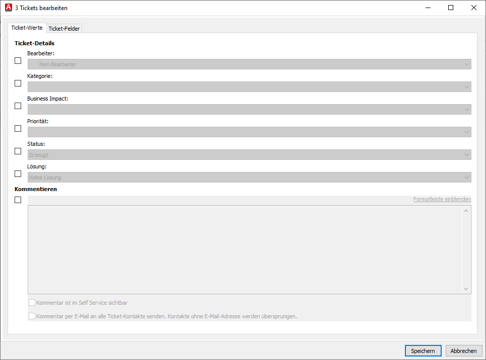 Schnelles Bearbeiten von einem oder mehreren Tickets