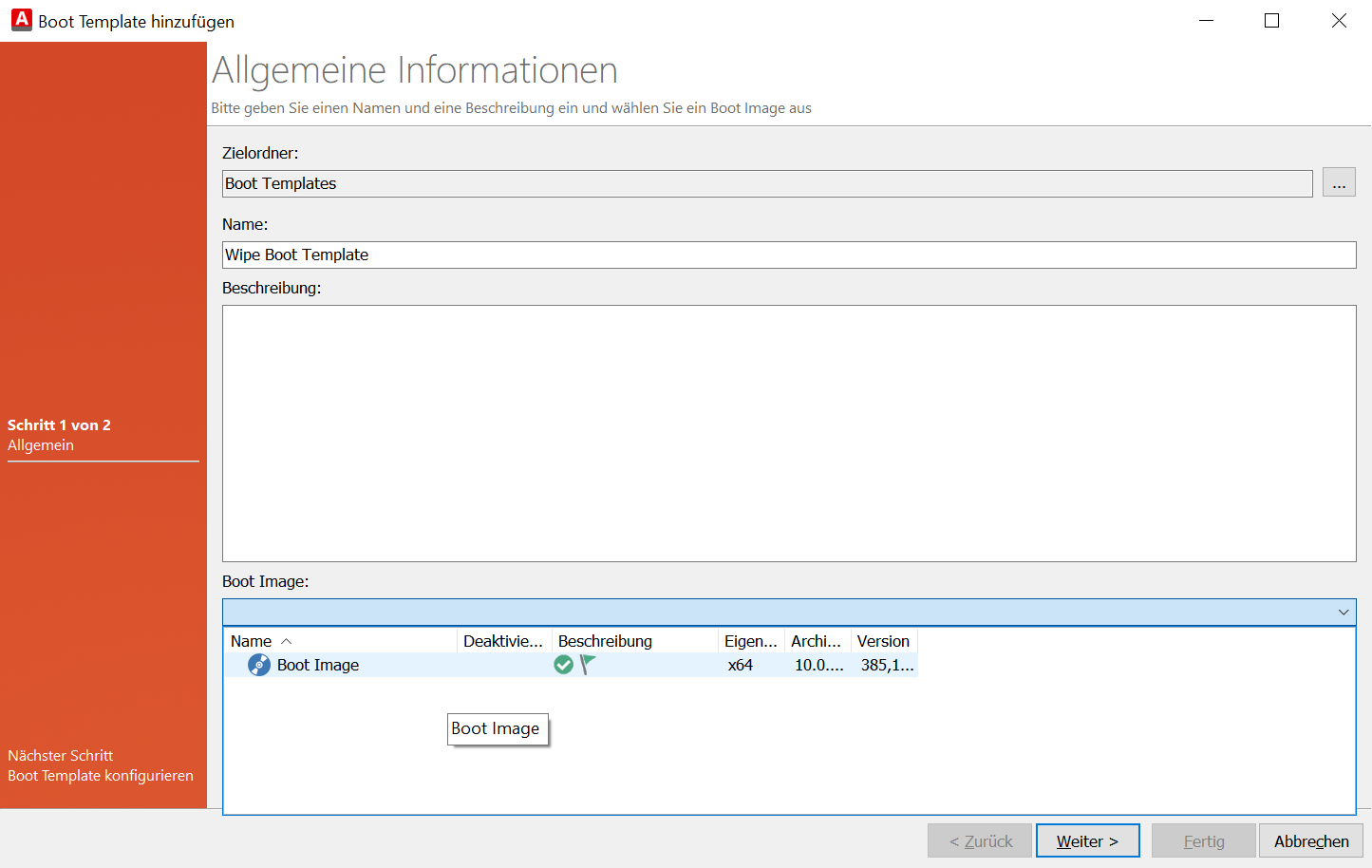 Wipe Boot Template hinzufügen