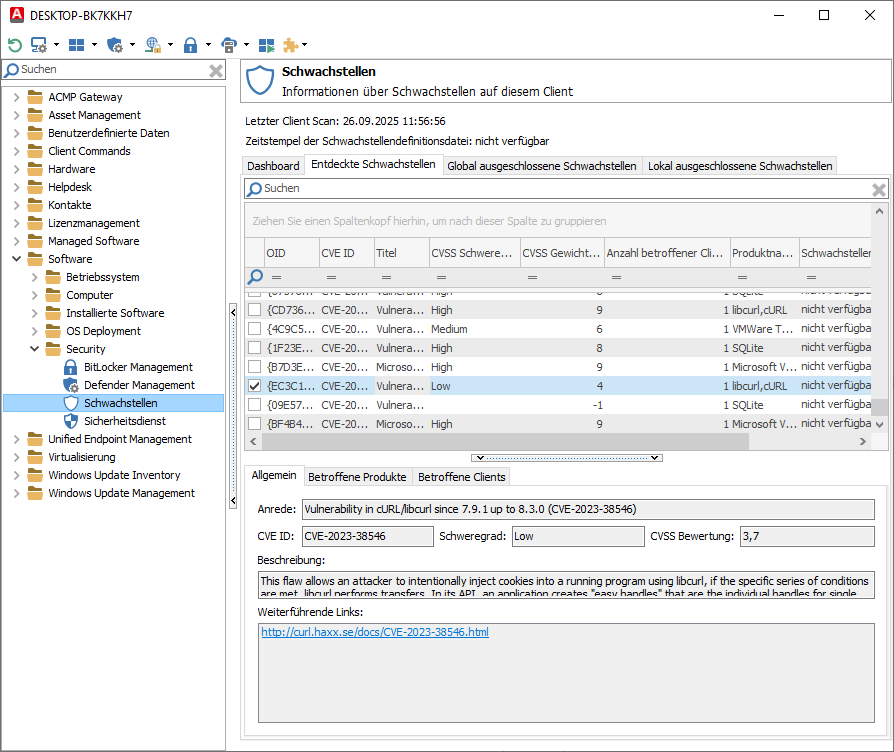 69_Schwachstellen Management_ Beispielansicht der Schwachstellen eines Clients_894.png