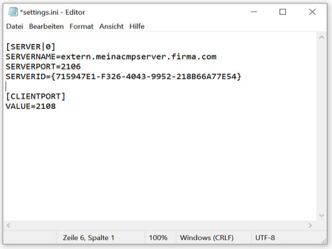 Beispiel für eine Settings.ini mit zwei Servereinträgen