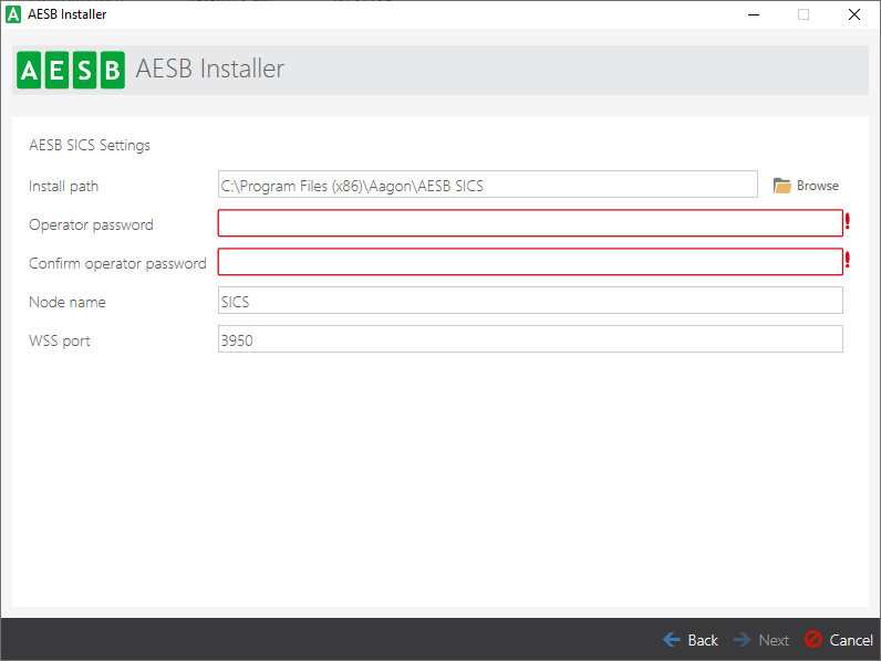 SICS-Konfiguration im AESB Installer