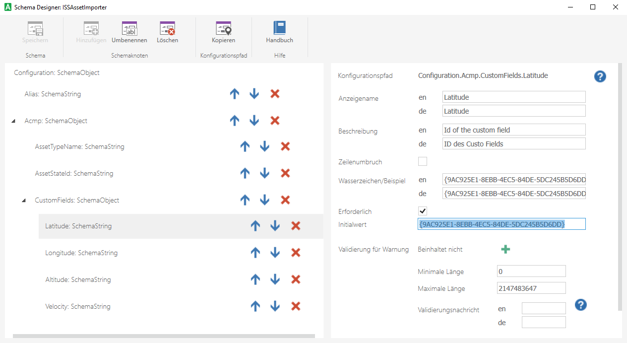 Schema mit Datenfeldern für den ISSRestConnector