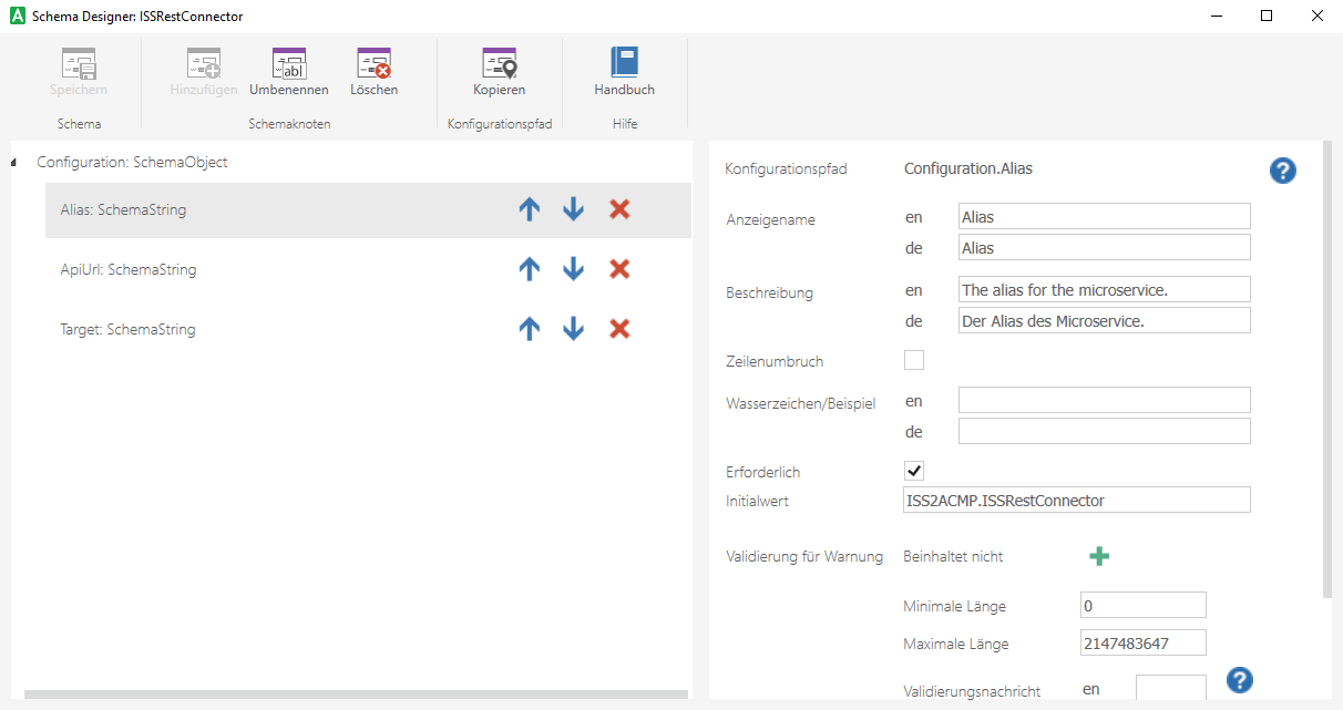 Schema mit Datenfeldern für den ISSRestConnector