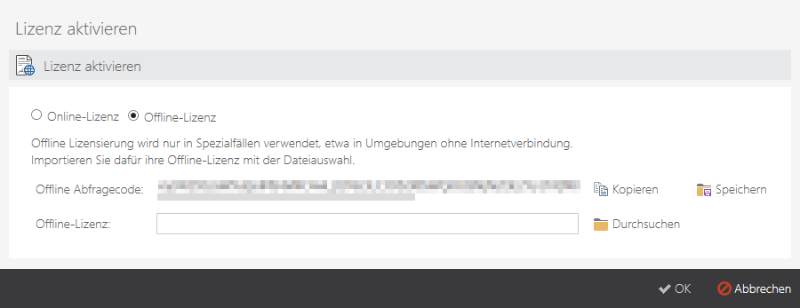 Aktivieren der Offline-Lizenz