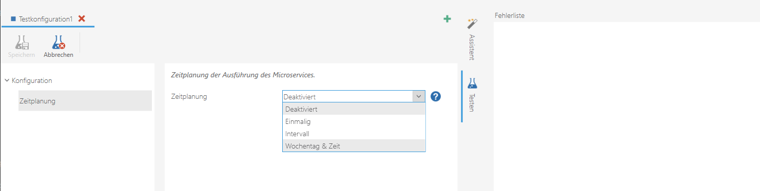 Testkonfiguration im Skript-Editor