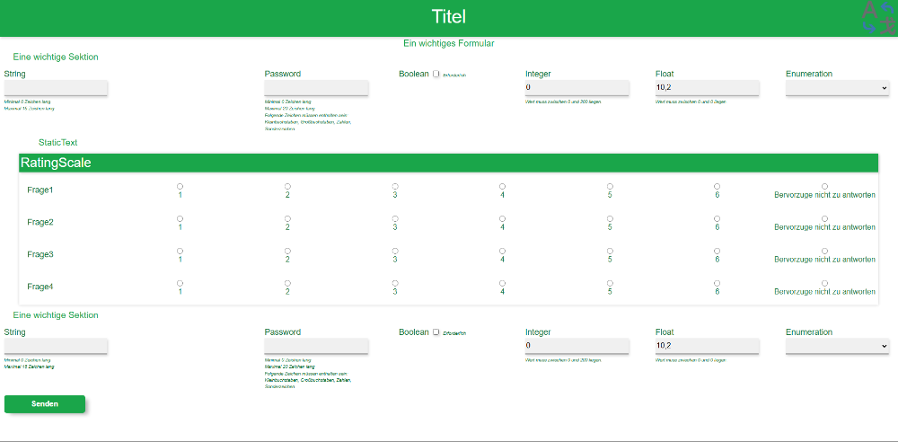 Beispiel eines Web Formulars in der Benutzeransicht