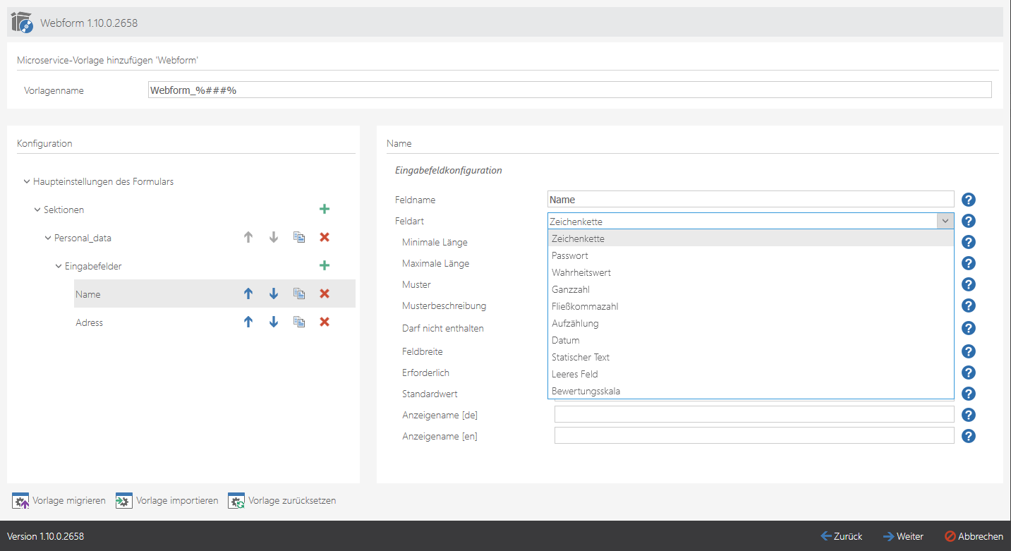 Konfiguration von Eingabefeldern