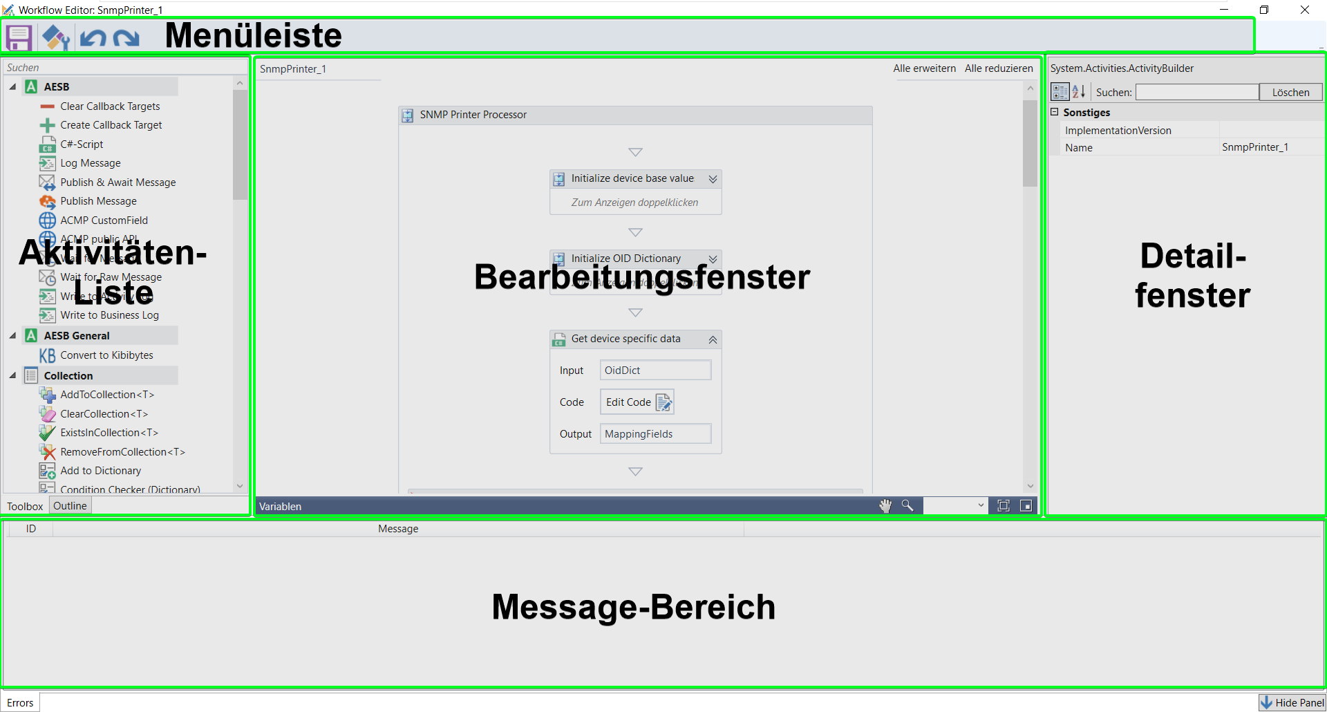 Aufbau des Workflow-Editors
