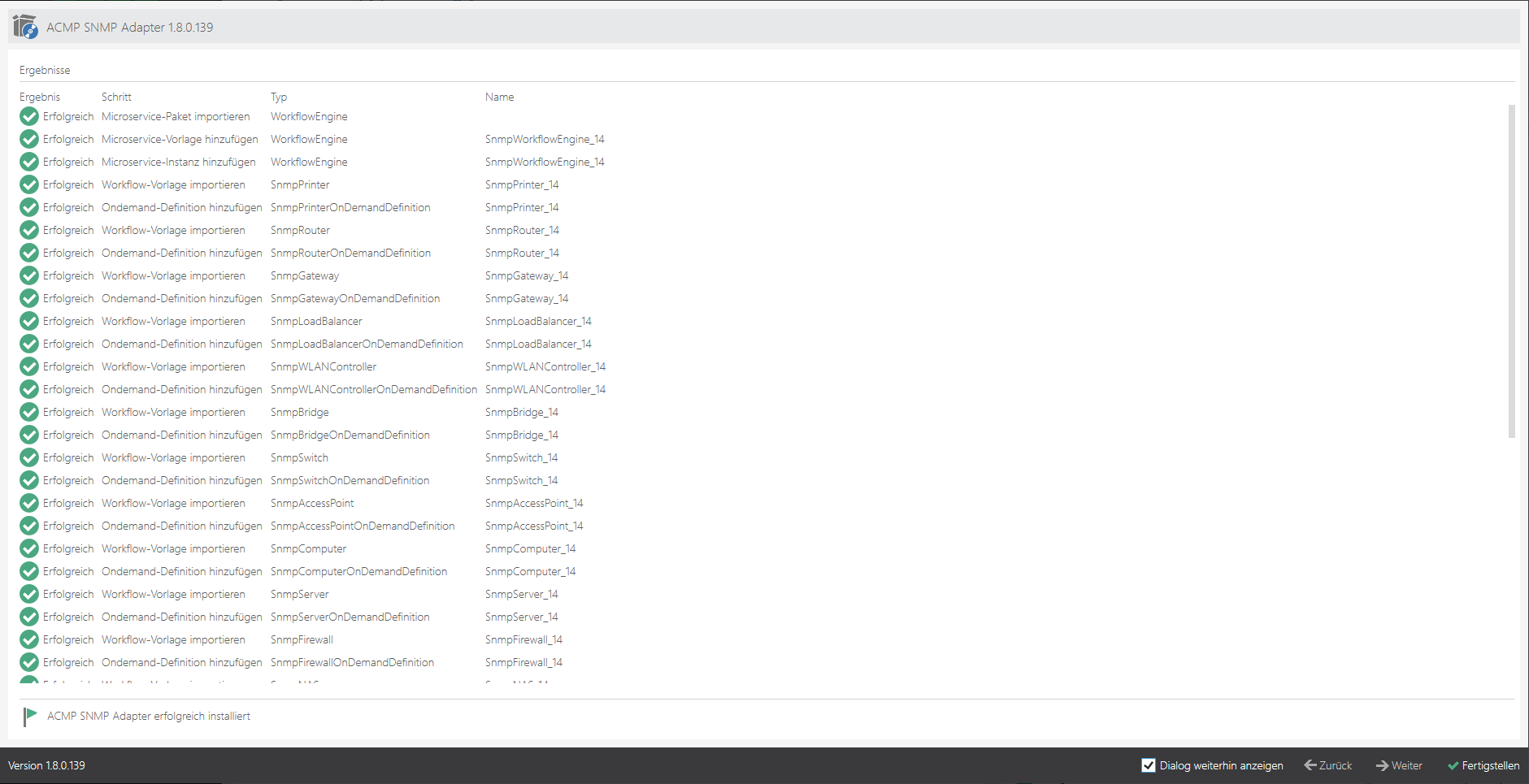 Erfolgreiche Produkt-Installation