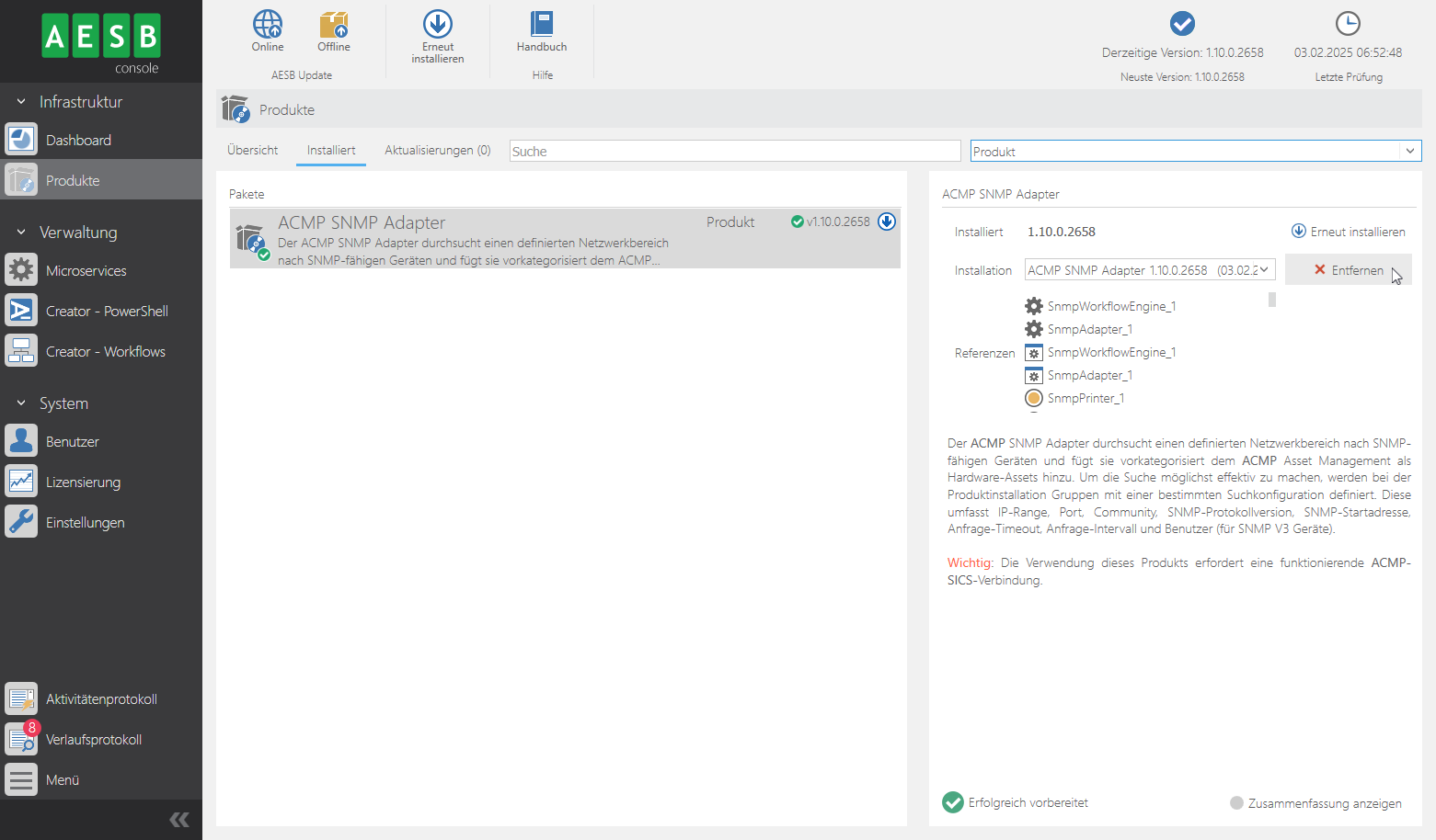 Produkt deinstallieren