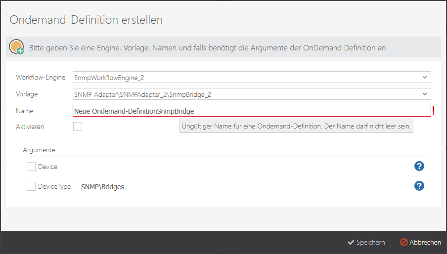 Erstellung einer neuen Ondemand-Definition