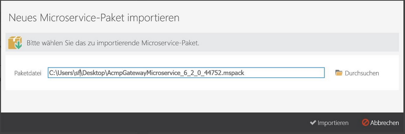 Microservice-Paket importieren