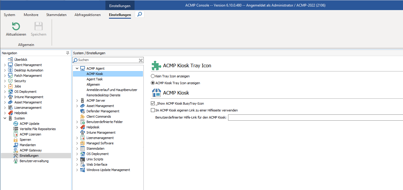 Einstellungen: ACMP Kiosk