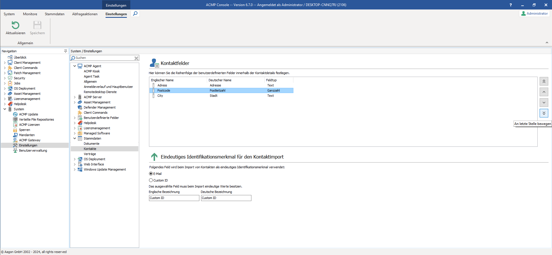 Einstellungen zu den Kontaktstammdaten
