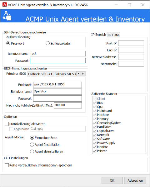 Konfiguration des Unix Agents mit Hilfe des Client Commands