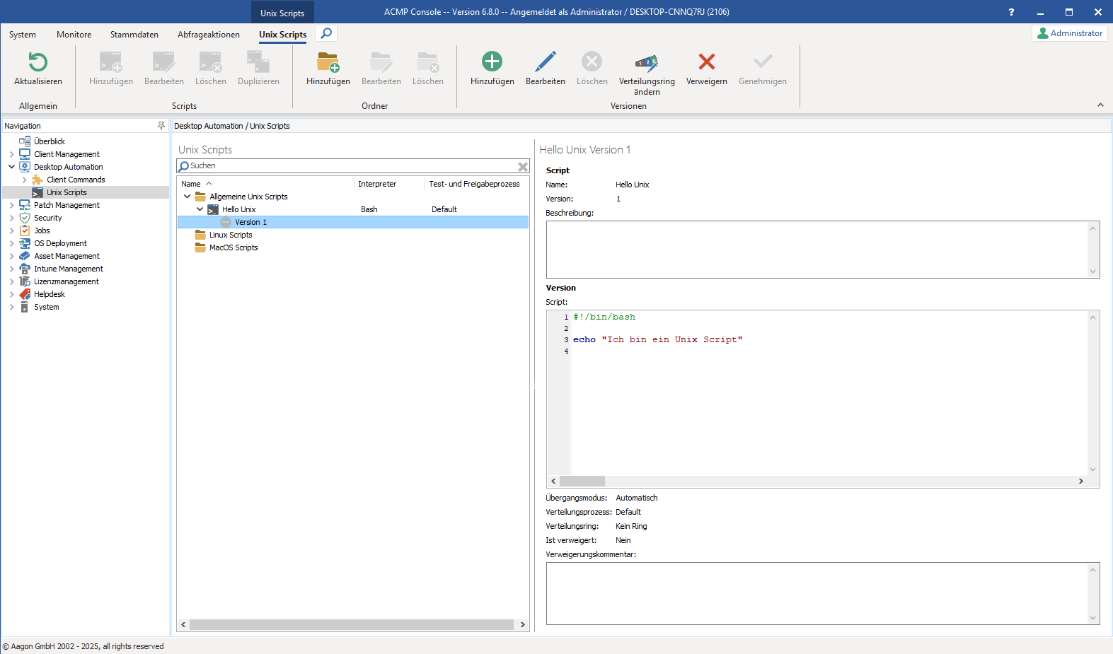 Hinzufügen eines Unix Scripts