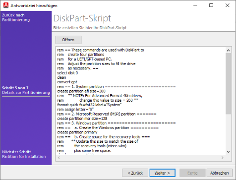 Mitgeliefertes Diskpart-Skript