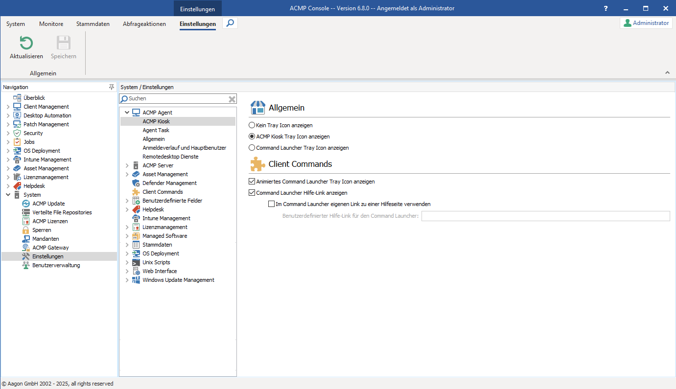 Einstellungen: ACMP Kiosk
