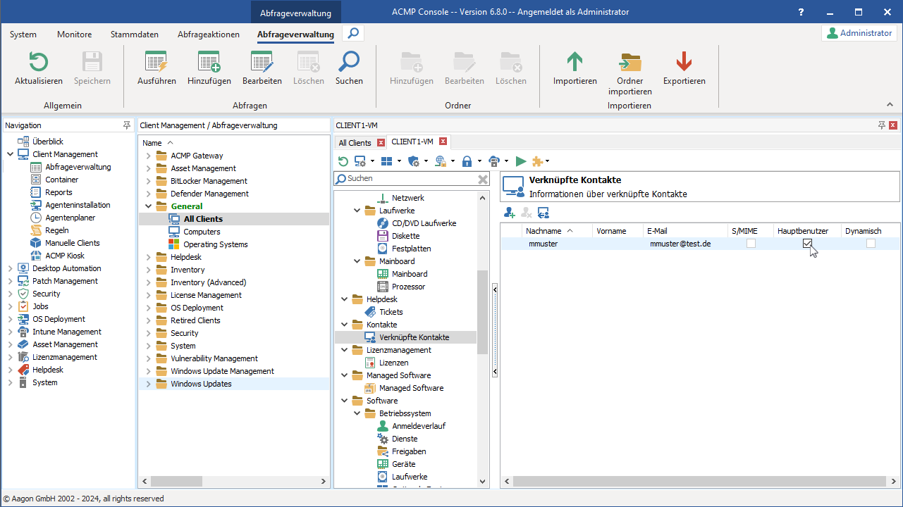 Manuelle Festlegung des Hauptbenutzers in den Client Details