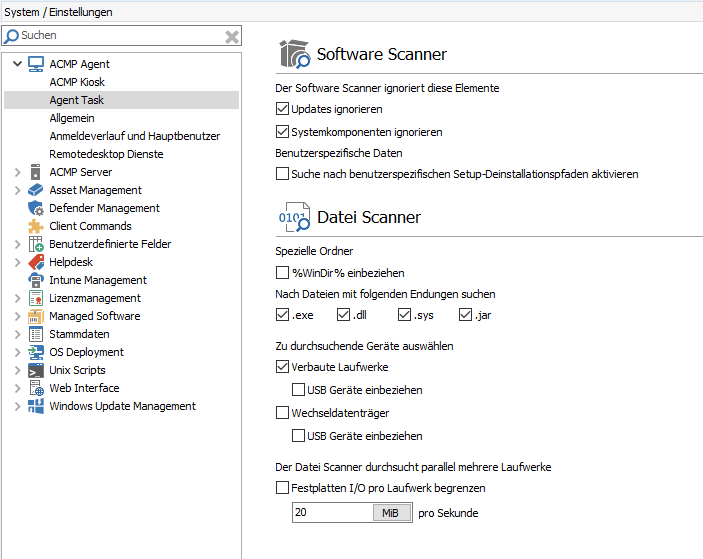 Einstellungen für Software- und Datei-Scanner
