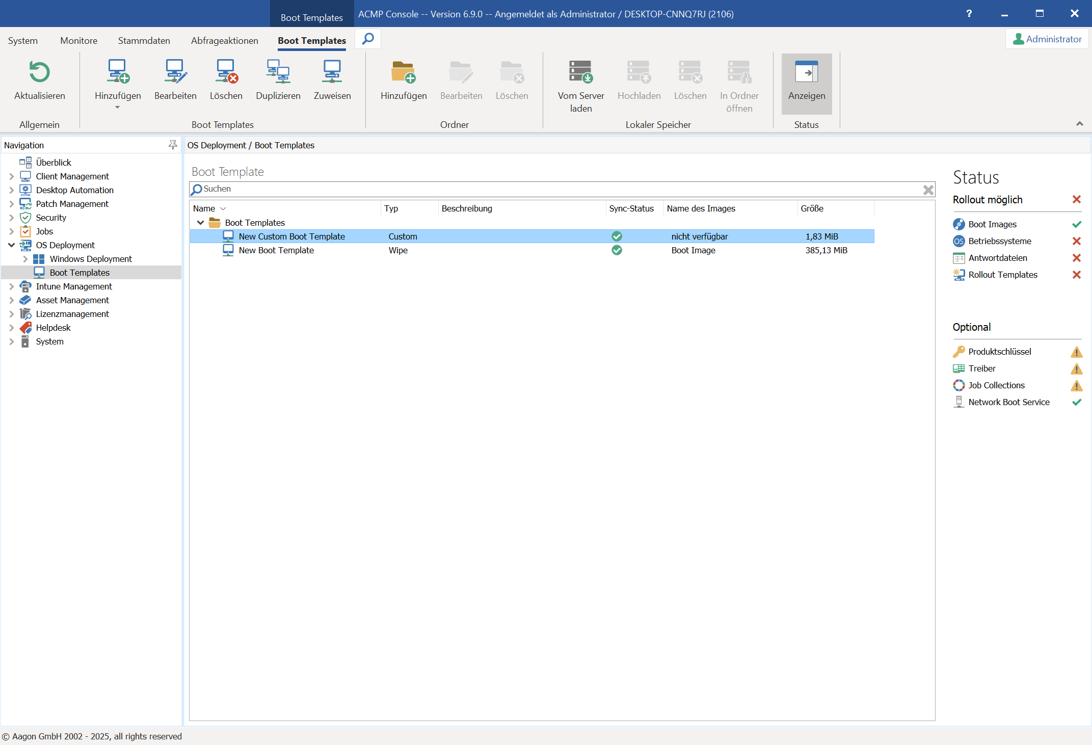 Übersicht - Boot Templates