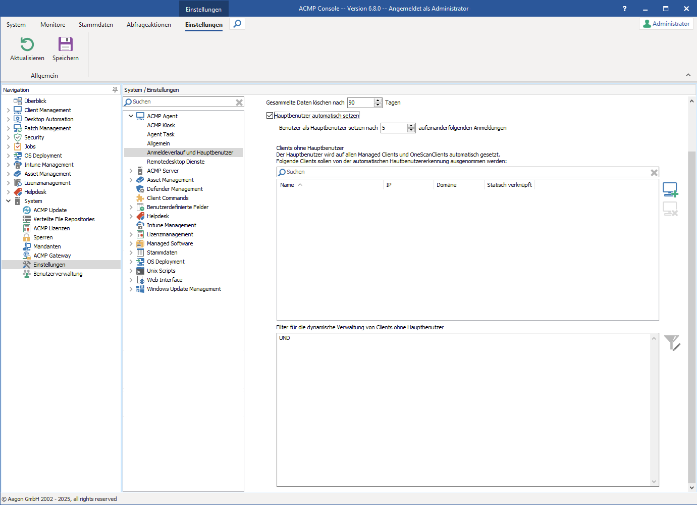 Automatische Hauptbenutzererkennung aktivieren