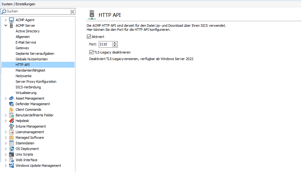 Einstellungen zu der HTTP API