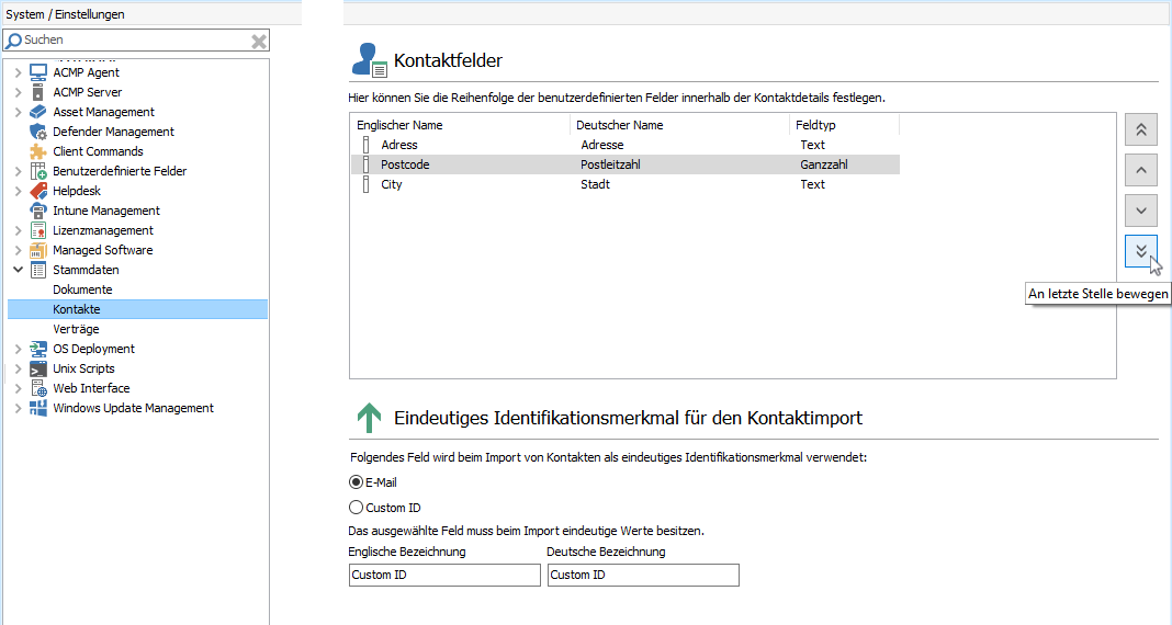 Einstellungen zu den Kontaktstammdaten