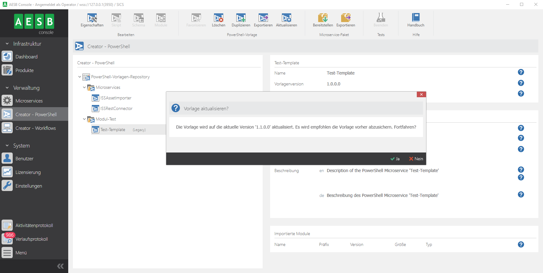 PowerShell-Vorlage aktualisieren
